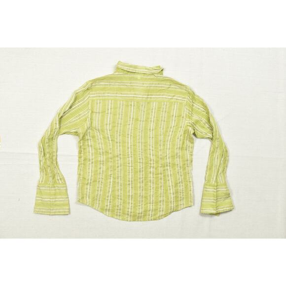 Chico's Women's Size 2 Green Striped Silk Cotton Blend Button Down - Picture 2 of 8